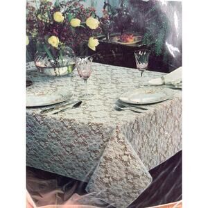 Shadow Rose Lace Table Cloth Round Sz 60" with Plastic Liner and Napkins